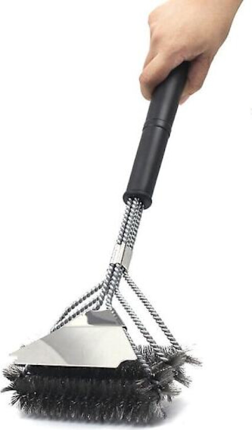 Grillbørste, 3 i 1 grillbørste med skrape, rustfrie stålbørster for rask rengjøring