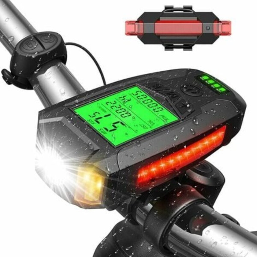 Sykkellykt, USB Oppladbar Sykkellykt med Speedometer Sykkelcomputer LED Sykkellampe Foran & Bak Kraftig Lys for MTB Sykling Terrengsykkel