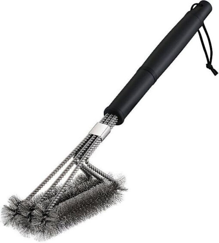 Grillbørste, grillbørste med skrape, rustfritt stål bust, 18 tommer lang, svart