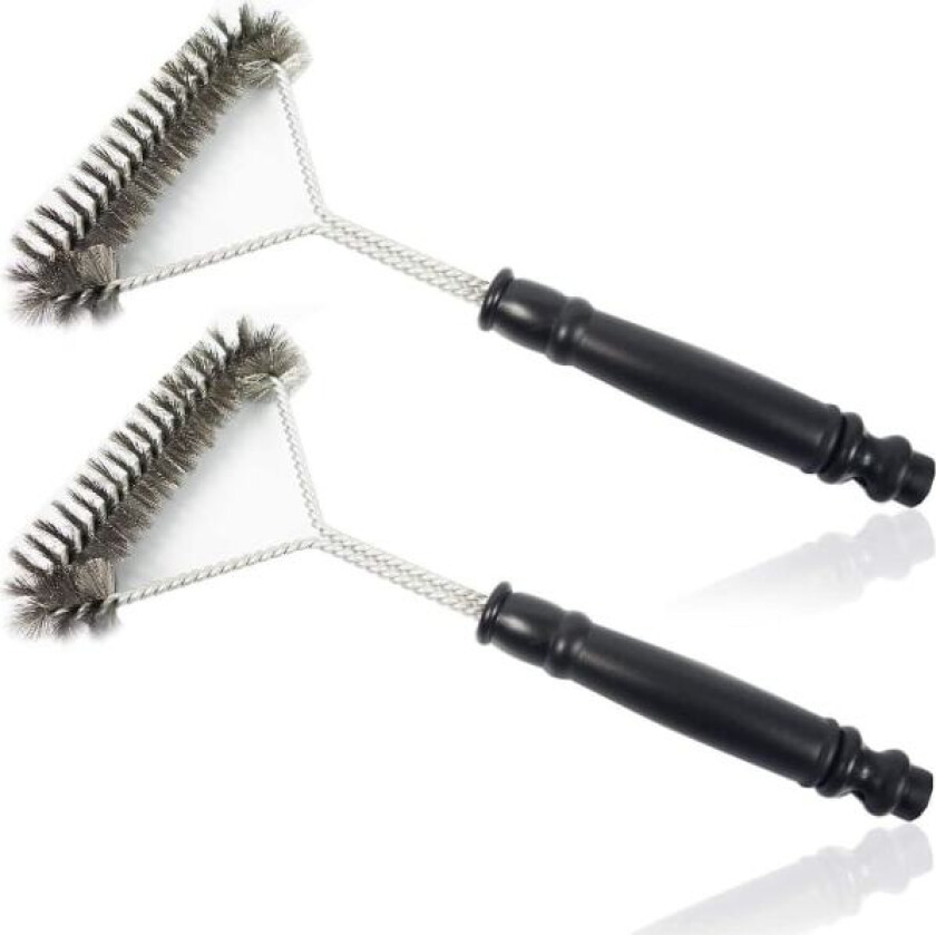 2-pakks BBQ Grillbørste i rustfritt stål BBQ-tilbehør 30 cm tråd børste 3-sidig 3-sidig børste sidebørste for gassgrill grill