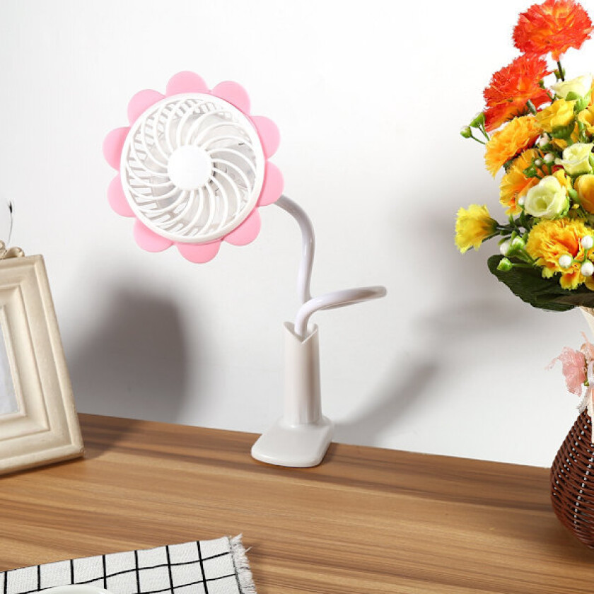 Solsikkeformet Elektrisk Oppladbar Bordvifte med USB for Hjemmekontorbruk (Rosa)