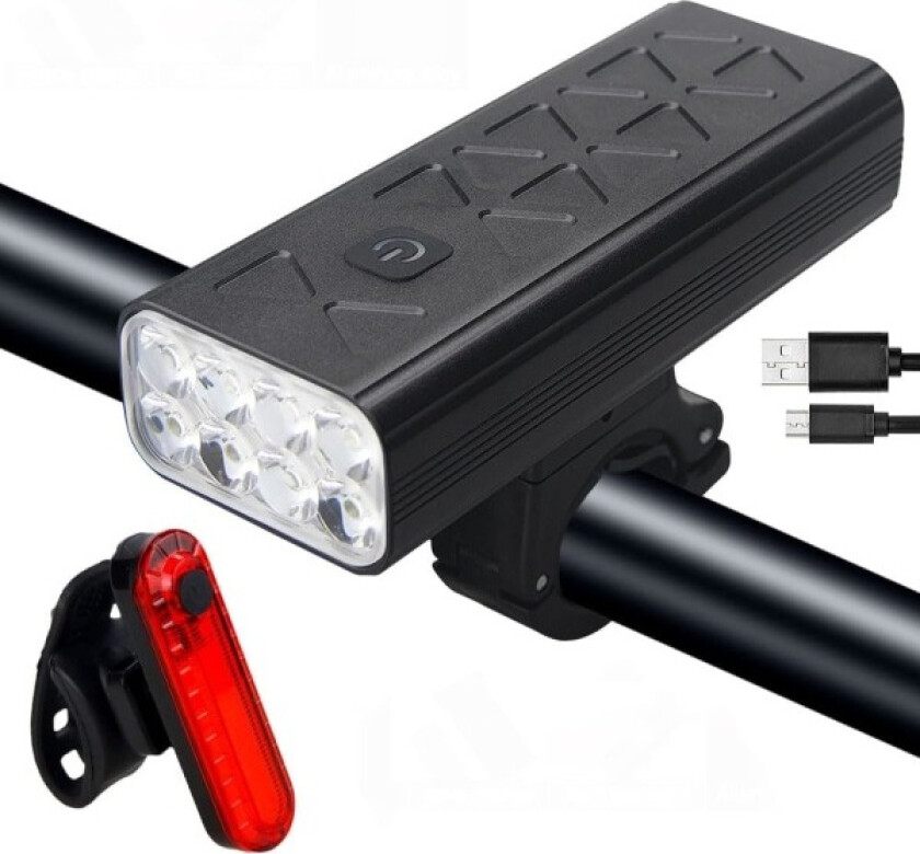 Sykkellykter for nattkjøring, USB-C vanntett sykkellykt, supersterk, oppladbar, foran og bak, LED-lys for landeveissykkel, svart