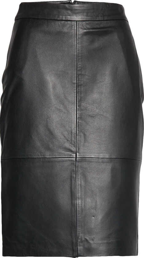 Slfmaily Hw Leather Skirt Noos Knelangt Skjørt Black Selected Femme