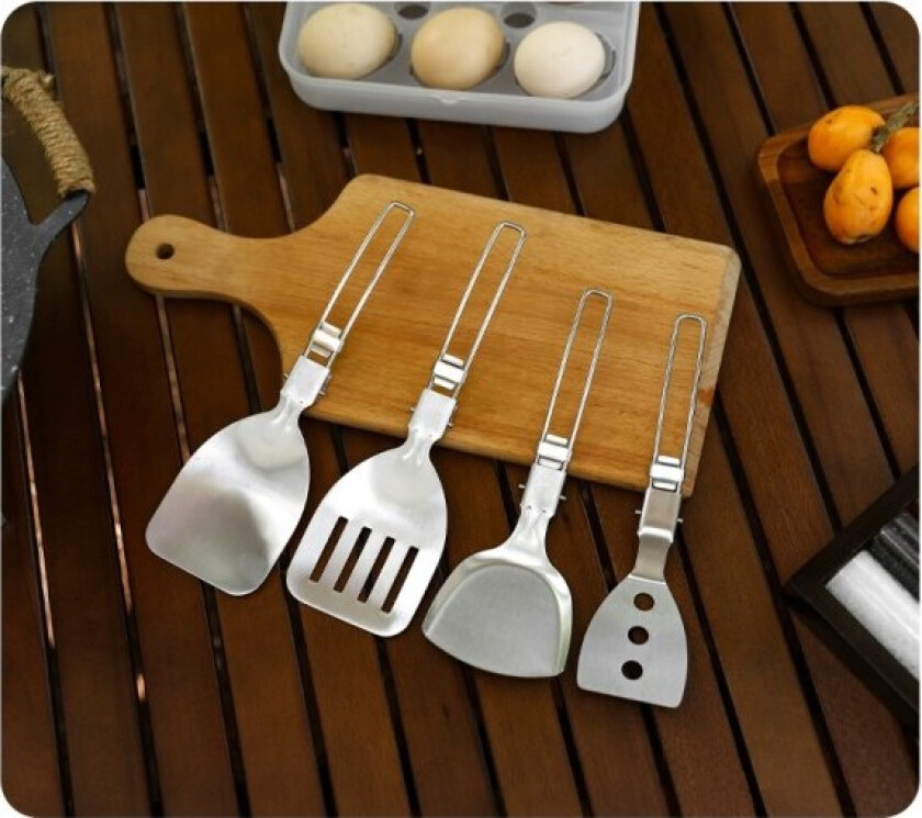 Utendørs sammenleggbar stekespade, rustfritt stålspatel 4 stk