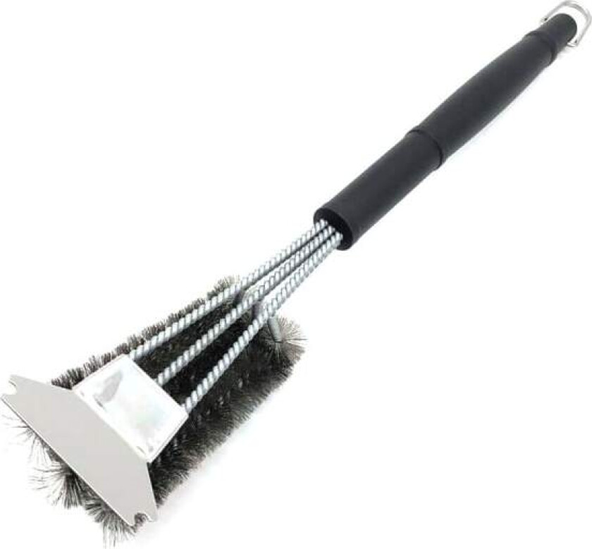 Grillbørste, Grillrengjøringsbørste med skrape, 3 i 1 Grilltilbehør, Rustfritt stål bust, Ekstra langt håndtak, 44*6.8cm