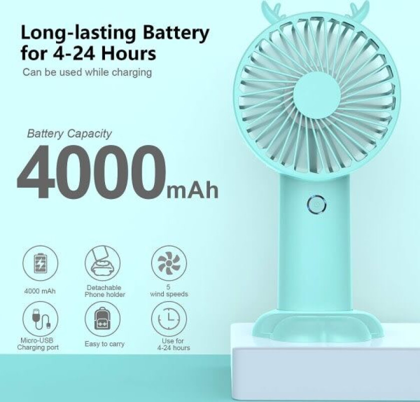 IC Mini USB Håndholdt Vifte Batteridrevet, 4000mAh Håndholdt Oppladbart