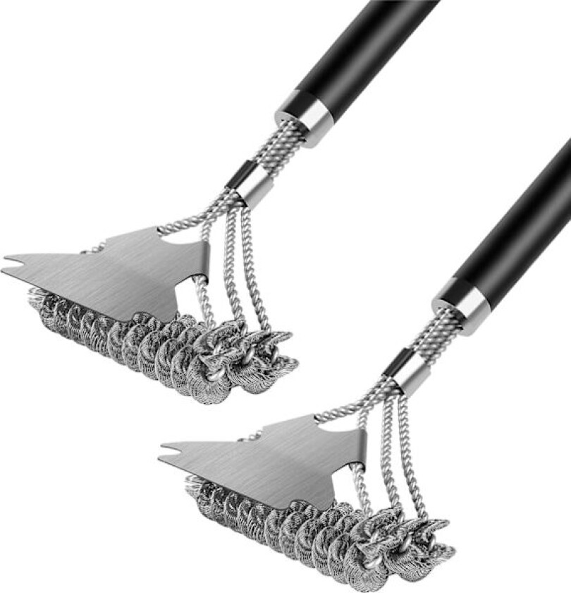 2 stk BBQ Grill Rengjøringsbørste, Grillbørste i stål med metallskrape, Grillbørste med avtakbart håndtak, for alle typer griller 2pcs 16.5in