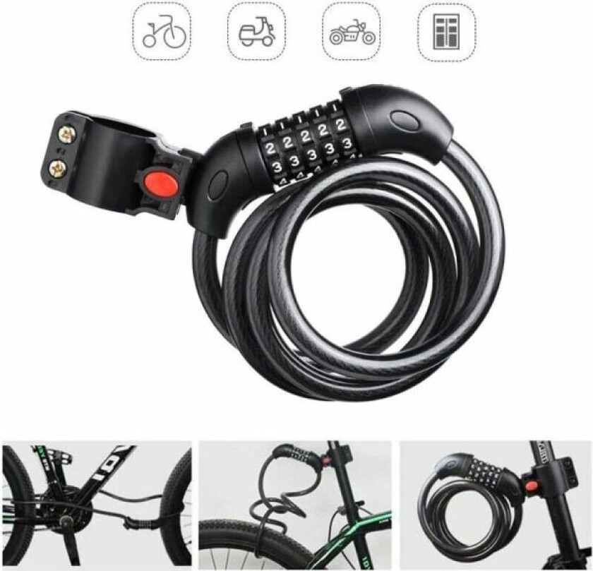 Sykkellås sykkellås, kabelås for sykkel scooter motorsykkel med 5-sifret smart