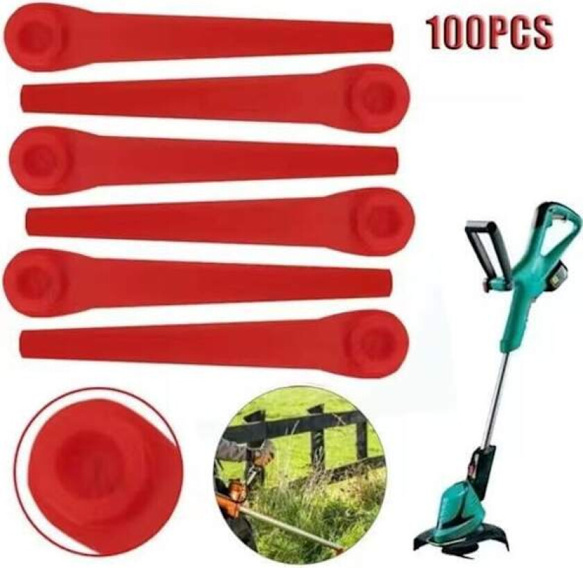 100 stk. Plastgressklipperblader, Plastblader for hage- og terrassemotor