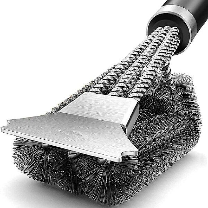 Grillbørste, 3 i 1 grillbørste med langt håndtak rengjøringsbørste og skrape 45,8 cm