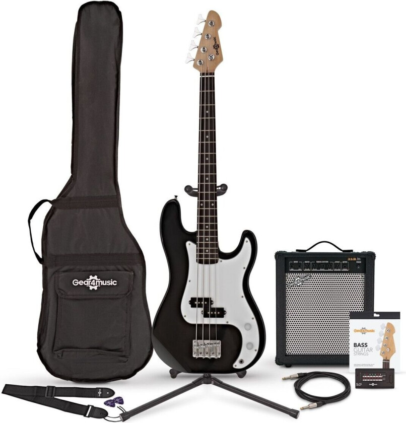 Bilde av Gear4Music LA Short Scale Bassgitar + 35W Forsterkerpakke Svart