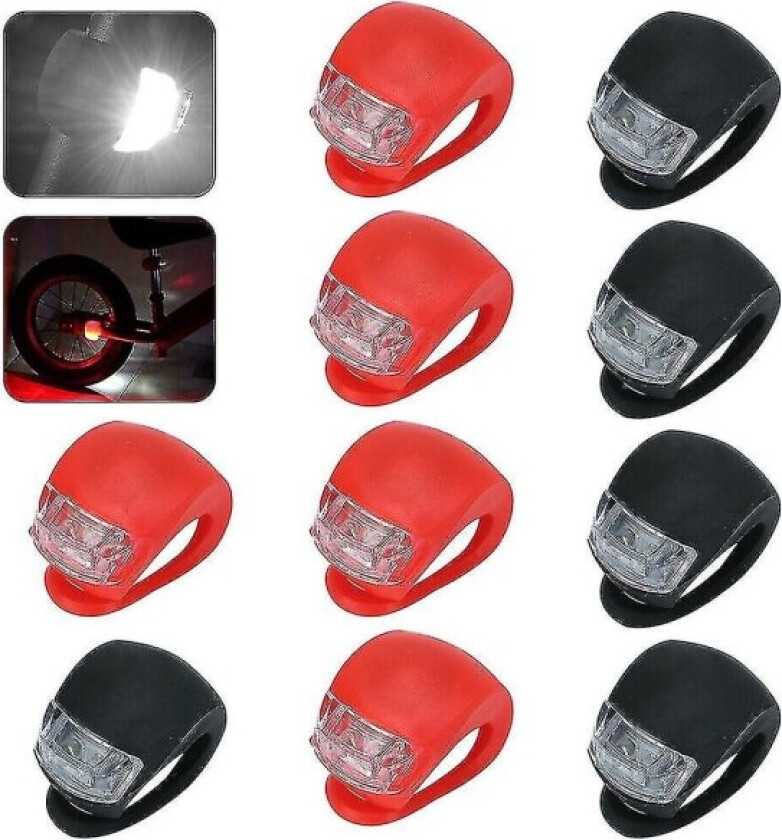 10x Sykkellampe Sykkellykt Frontlys Baklys Hjul Lys Led Silikon Lampe