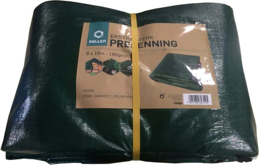 Kellen 180 gr/m² presenning Ekstra sterk presenning i 180 gr/m² matriale polyethylene og med maljer.