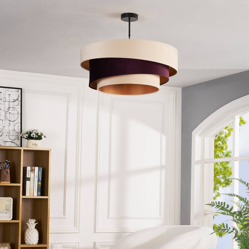 Jusari taklampe av tekstil, brun/beige