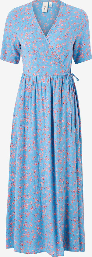 Maxikjole yasMicca SS Long Wrap Dress S. - Blå