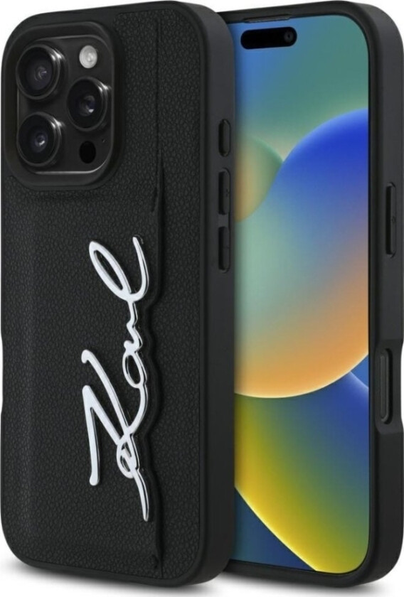 Case Karl Lagerfeld Hc Grained Pu Cardslot Metal Signature For Iphone 16 Pro Max Black