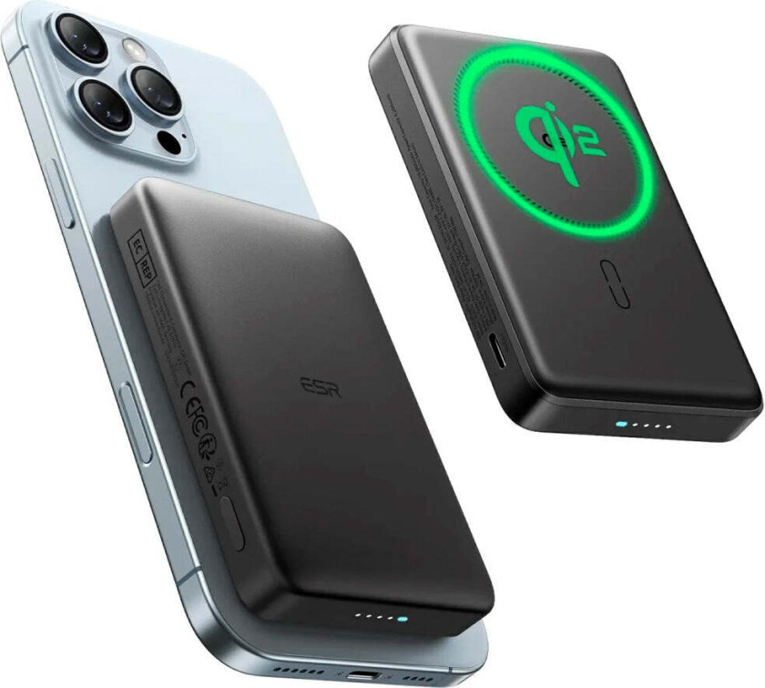 Qi2 MagSlim PowerBank - 15W / 10.000 mAh - MagSafe Kompatibel - Svart