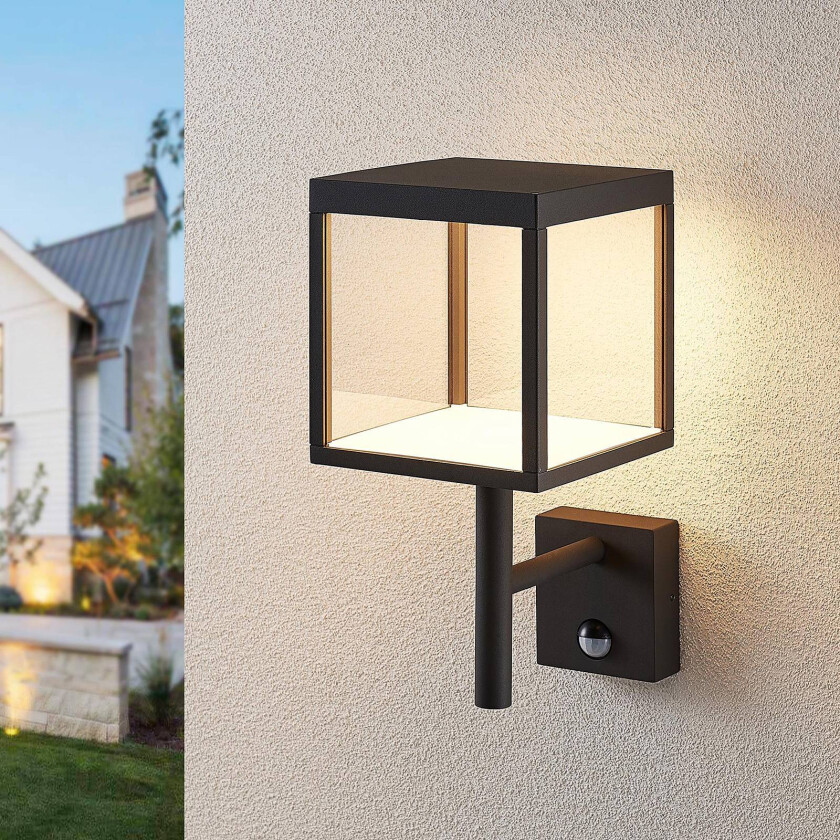 Utendørs LED-vegglampe Cube, grafittgrå, sensor