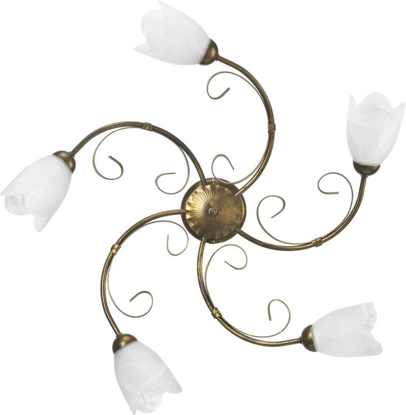 Odino taklampe, 5 lyskilder, bronsefarget, metall, glass