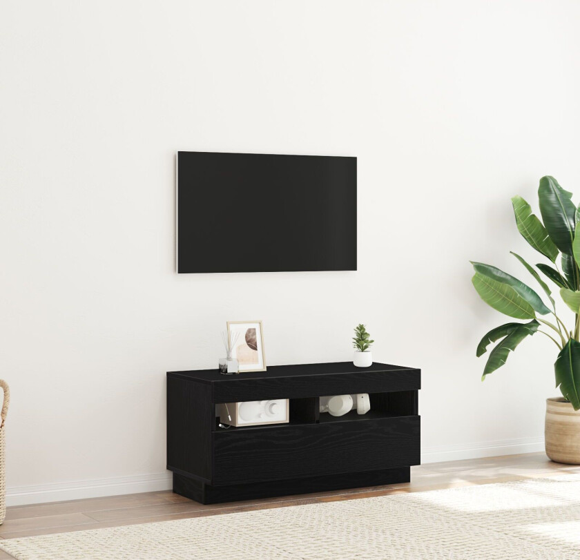 TV-skap Svart eik Konstruert tre 80 x 35 x 40 cm LED-belysning