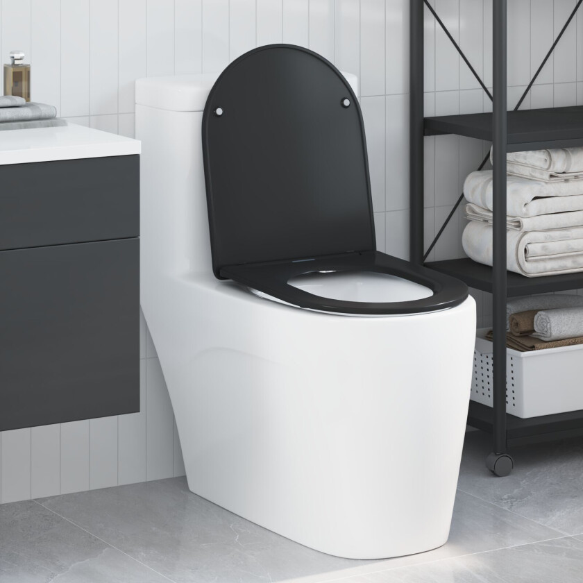 Svart Plast Standard Solid Toalettsete Oval Moderne