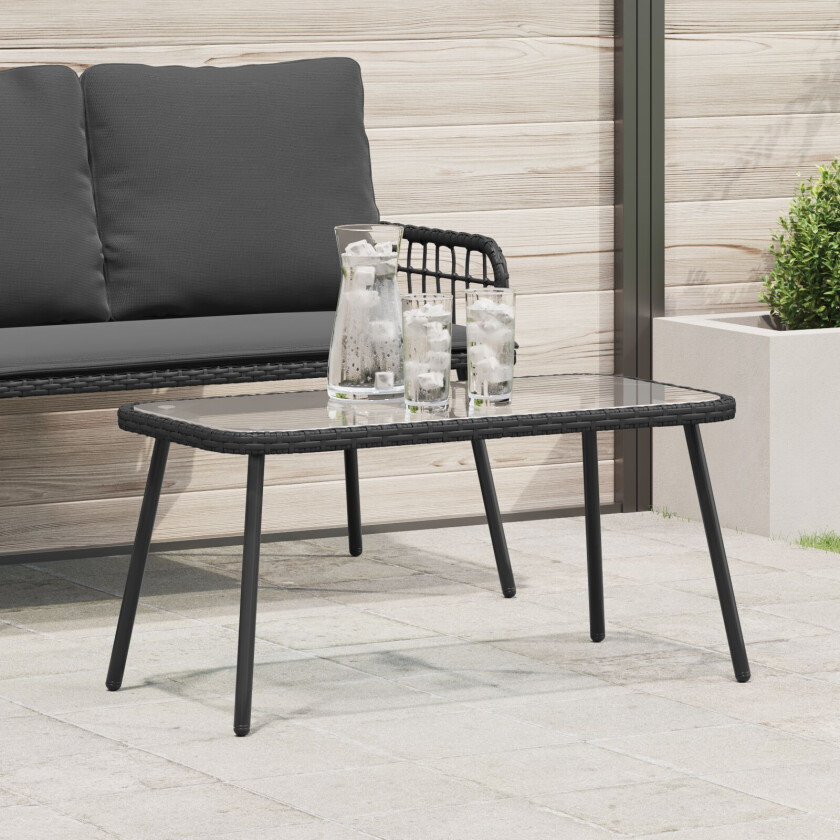 Kaffebord Svart PE Rattan, Glass, Stål 90 x 45 x 43 cm Robust