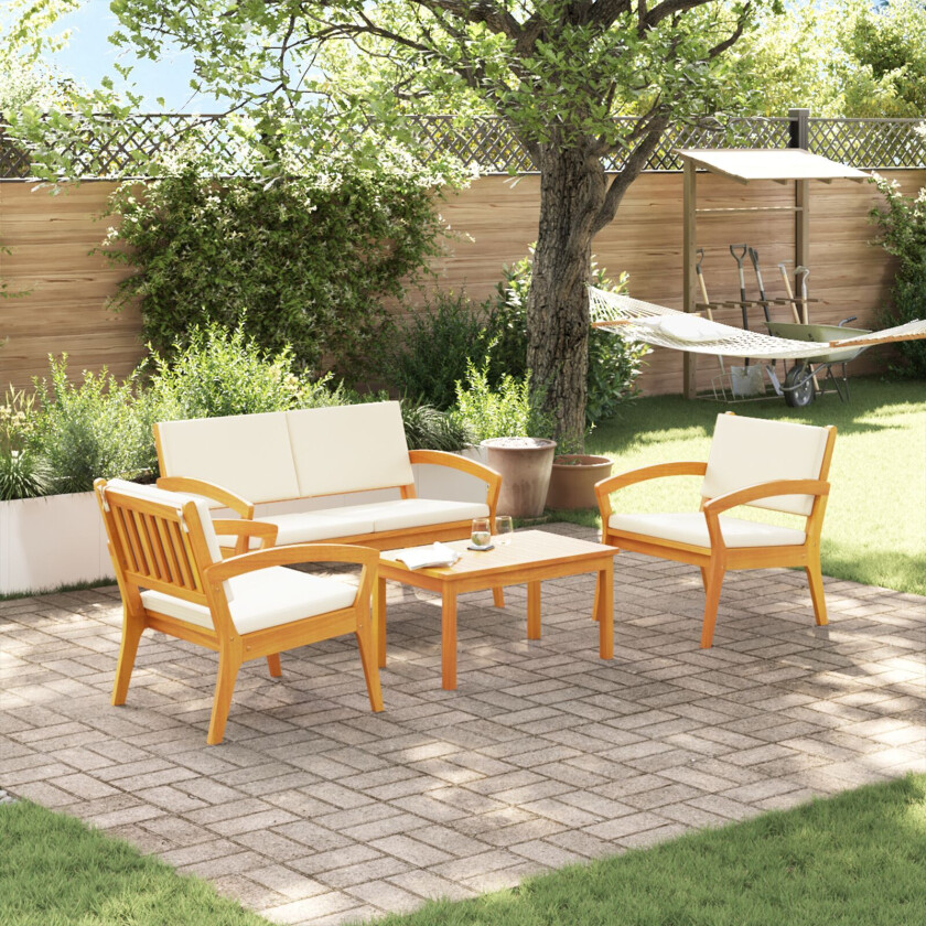 Sett med 2 Kremhvitt Solid akasietre, kremhvitt stoff Medium