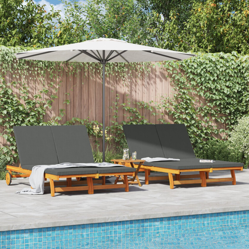 Solstol Sett med 2 Solid akasietre, Galvanisert stål, Gummi, Stoff