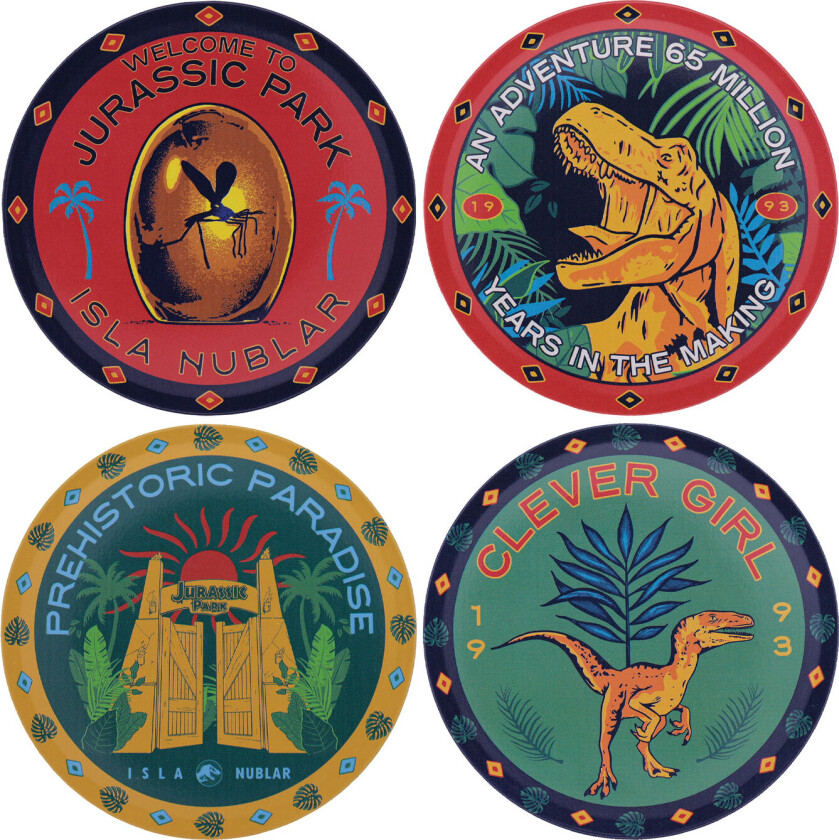 Bilde av Jurassic Park Set of 4 Printed Metal Drinks Coasters - Karusell
