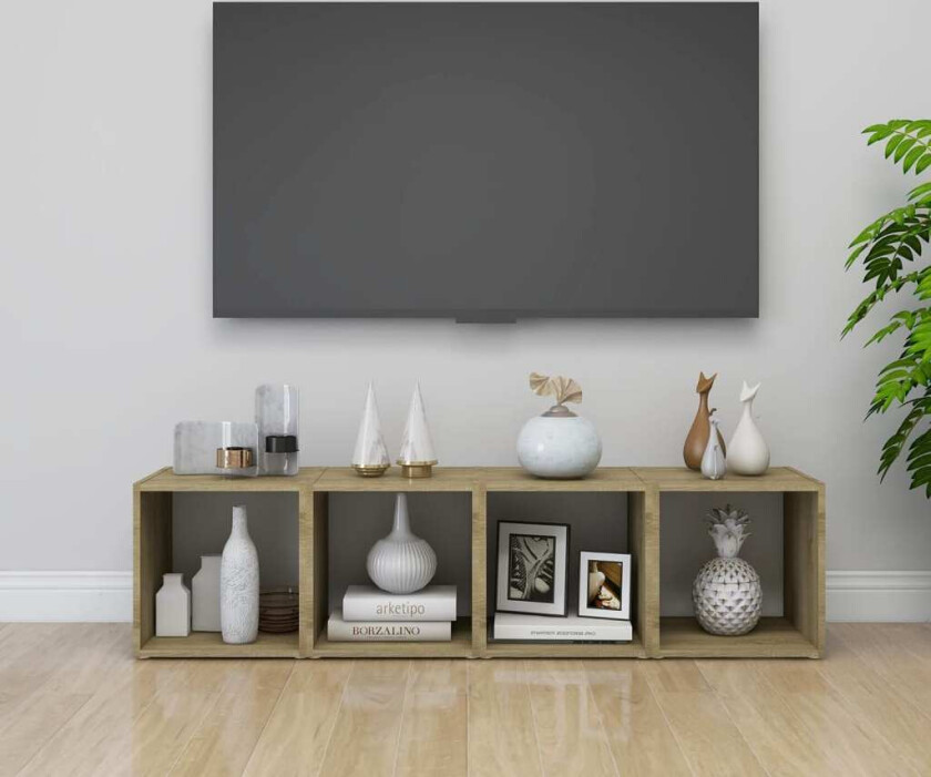 TV-benker 4 stk hvit og sonoma eik 37x35x37 cm sponplate