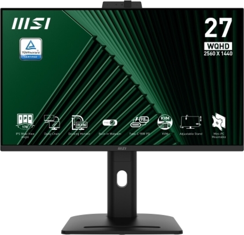 Msi Pro Mp275qpdg 27 Inch Monitor, Qhd (2560 X 1440), 100Hz, Ips, 1Ms, 2X Hdmi 2.0B, 1X Dp 1.2A Input, 1X Dp 1.2A Output, 1X Type-C (Dp Alt.) W/ 98W
