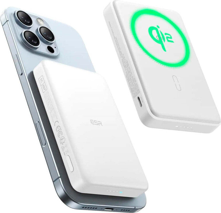 Qi2 MagSlim PowerBank - 15W / 10.000 mAh - MagSafe Kompatibel - Hvit