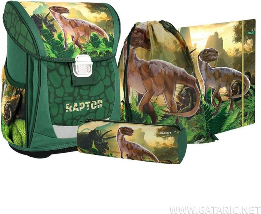 Raptor skolesekk med 4 deler Dinosaur skolevesker 90493