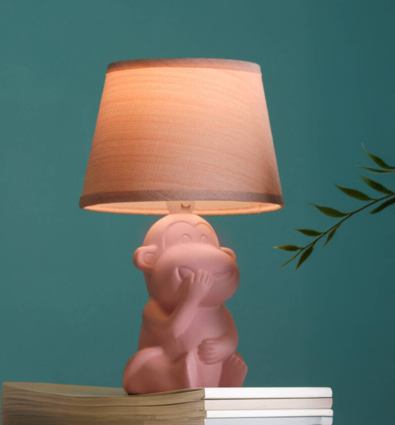 Monkey bordlampe, rosa, keramikk, tekstil
