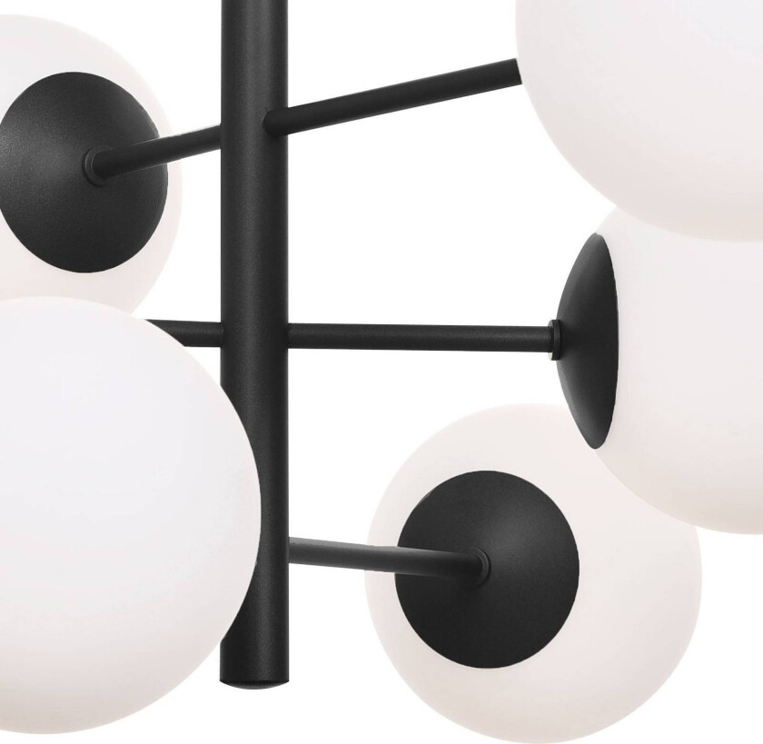 Aurora hengelampe, svart, 6 lyskilder, glass, metall