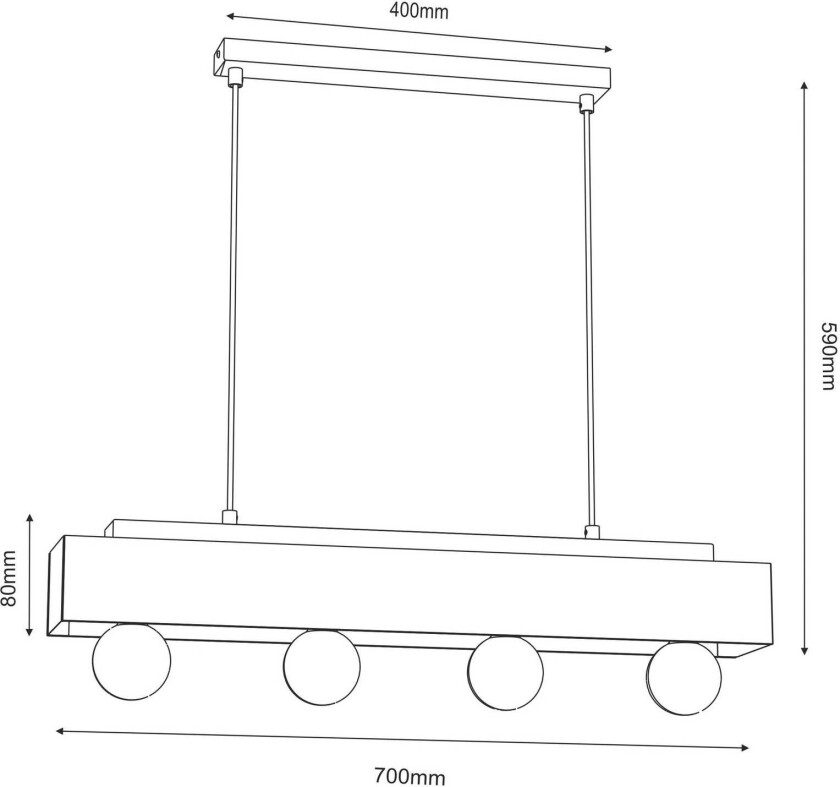 Miluza taklampe, svart/brun, lengde 76 cm, tre, 4 lyskilder.