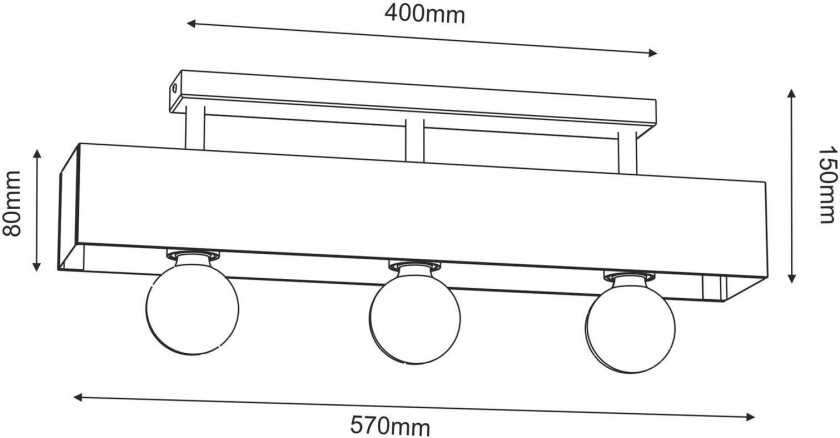 Miluza taklampe, svart/brun, lengde 57 cm, tre, 3 lyskilder.