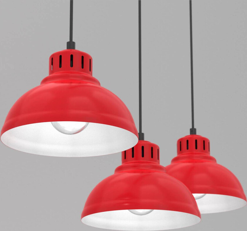 Sven hengelampe, 3 lyskilder, rød, stål, E27