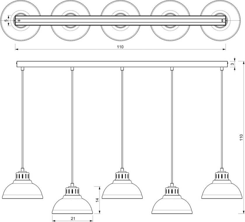 Sven hengelampe, 5 lyskilder, svart, stål, E27