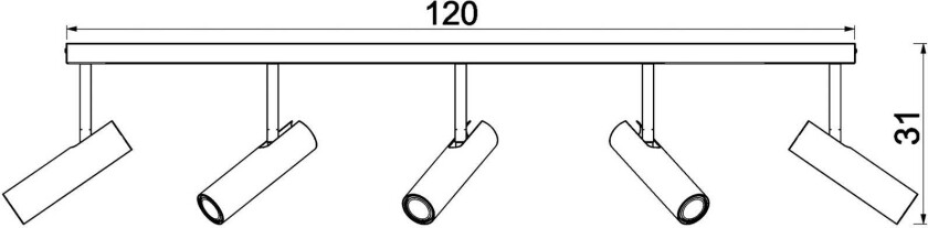 Axion taklampe, 5 lyskilder, svart/gull, lang, stål