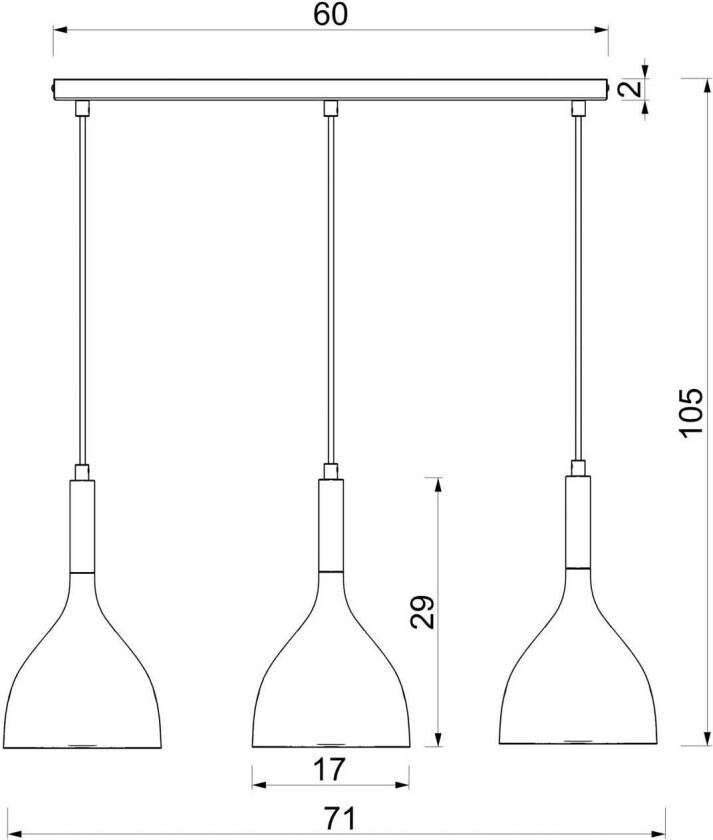 Hengelampe Noak 3 lyskilder, lang, titan-gull/gull, stål
