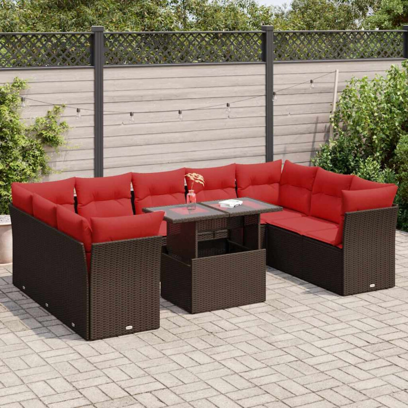 Hagesofaer med puter 10 deler brun polyrotting akasie