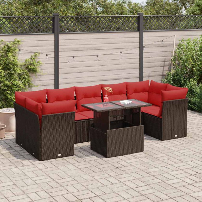 Hagesofaer med puter 8 deler brun polyrotting akasie