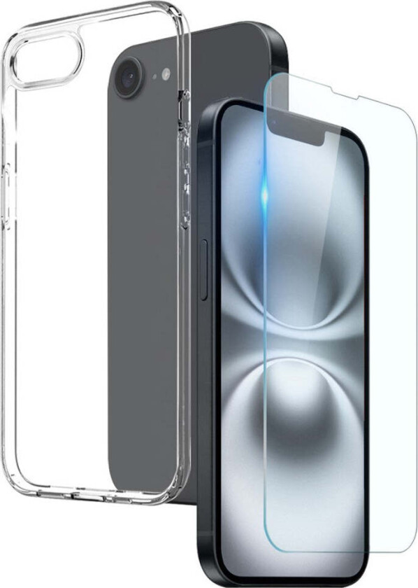 iPhone 16e 2-i-1 Fleksibelt Plast Deksel & Herdet Skjermbeskyttelsesglass - Gjennomsiktig
