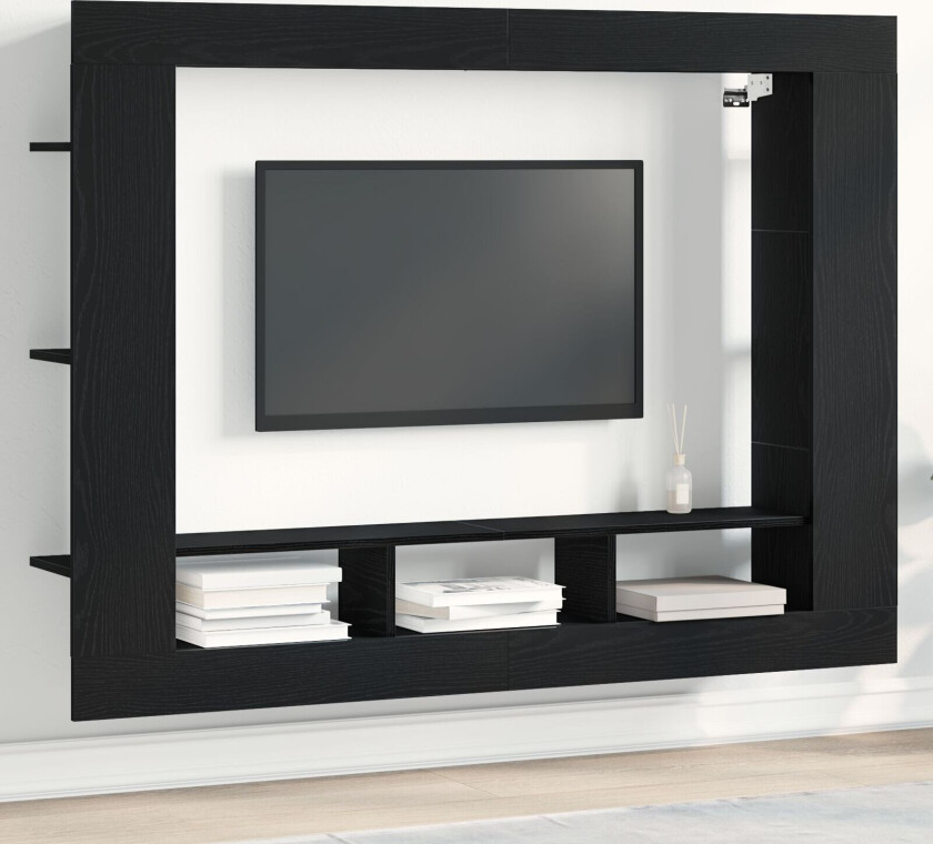 TV-skap Svart eik Sponplate, Metall Medium Svart eik TV-benk