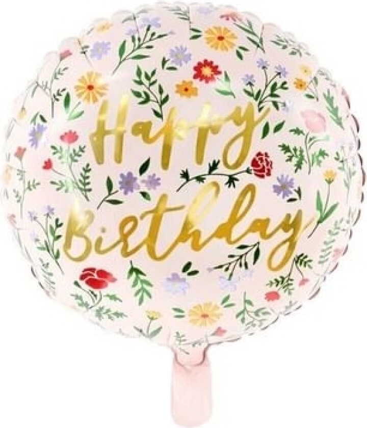 Happy Birthday Folieballon Med Blomster