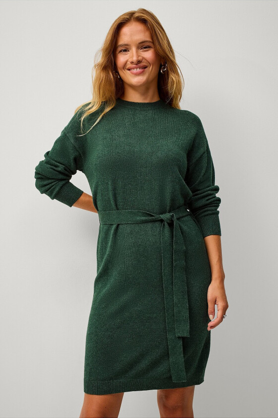 Kjole viRil O-neck L/S Belt Knit Dress - Grønn