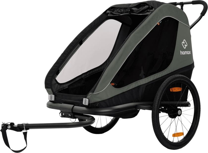 Traveller, sykkelvogn med trillevognhjul, to barn GREEN/BLACK
