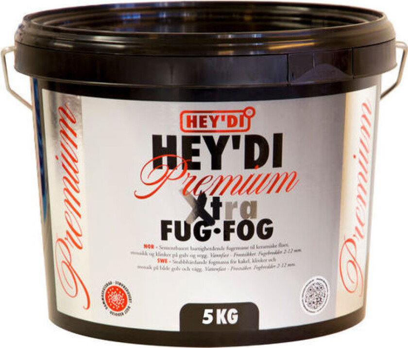 Hey'Di Heydi Premium Xtra Fug Grå 5 Kg Er En Sementbasert Hurtigherdende Fugemasse.