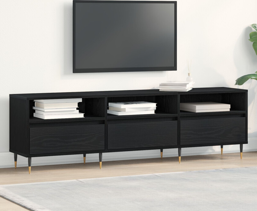 TV-hylle Svart eik Sponplate Stor Underholdningssenter